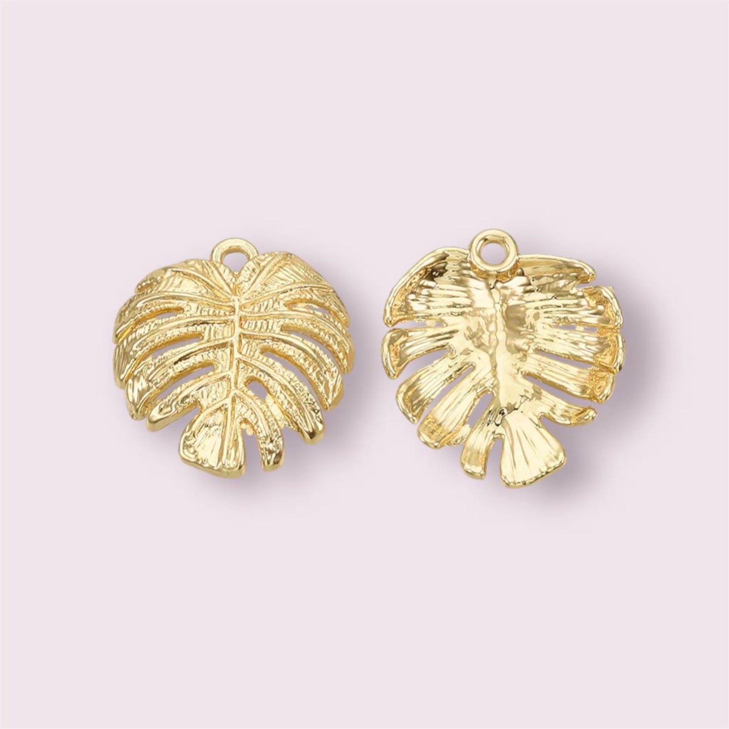 Gold leaf charms, tropical leaves, 22mm