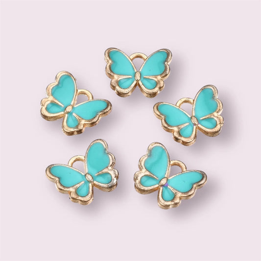 Butterfly charms, turquoise, 13mm