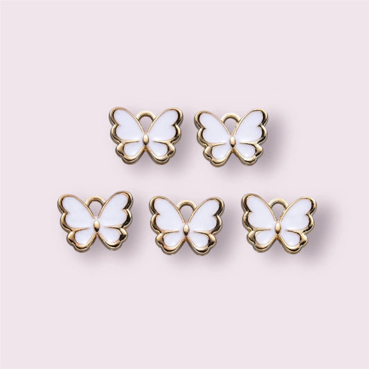 Butterfly enamel charms, white, 13mm
