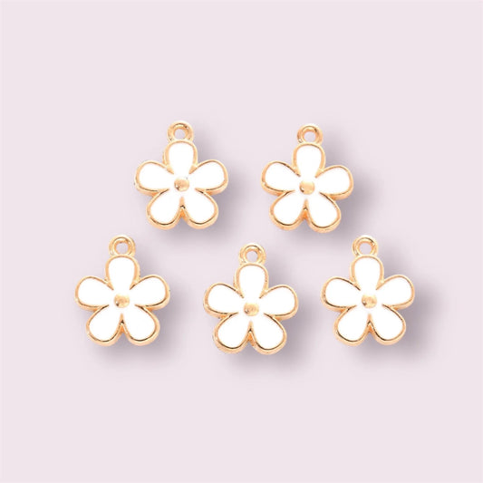 Flower charms, white, 15mm