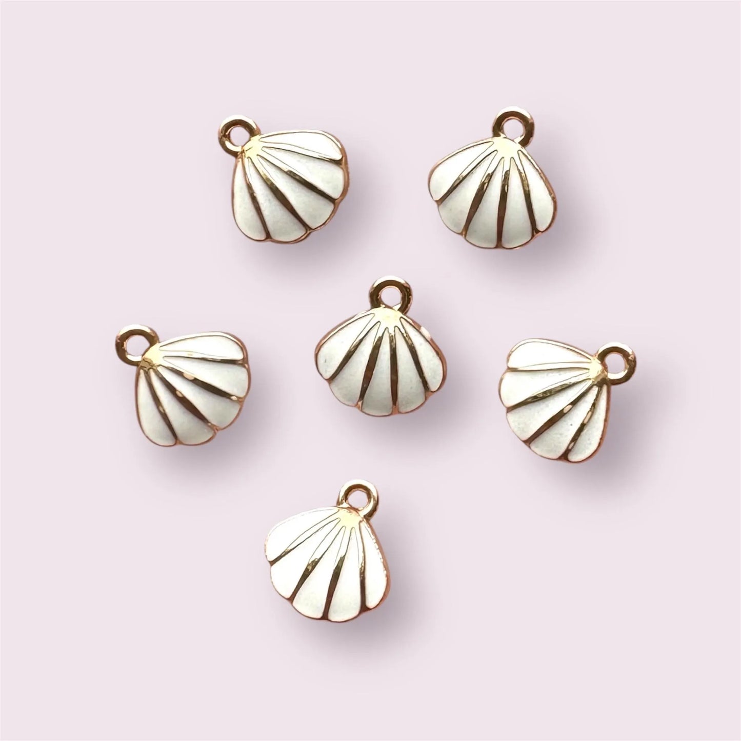 Shell charms, white enamel, 11mm