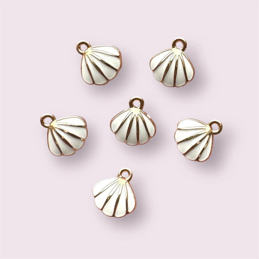 Shell charms, white enamel, 11mm