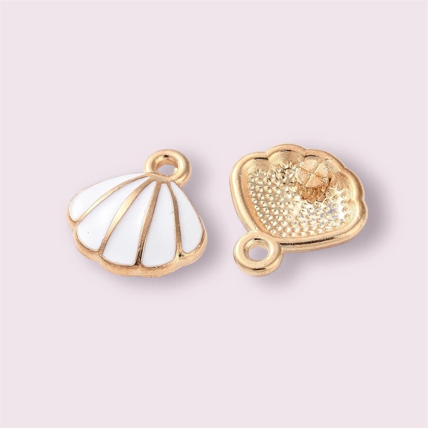 Shell charms, white enamel, 11mm