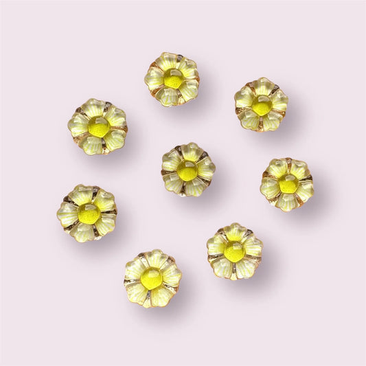 Yellow flower cabochons, glass effect 12mm