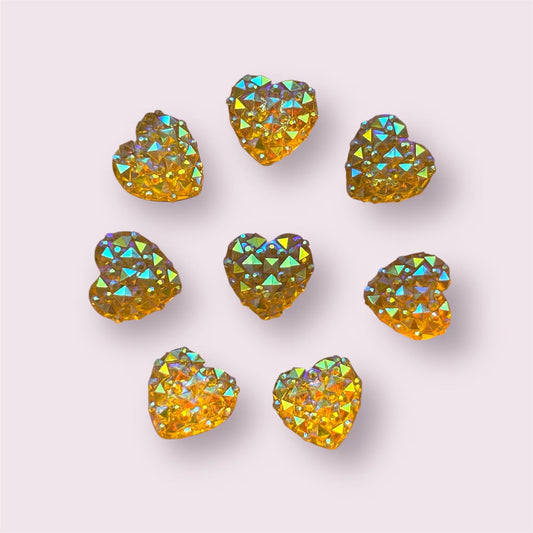 Heart cabochons, yellow sparkle 12mm