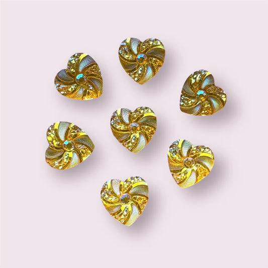 heart cabochons, yellow rhinestone 12mm