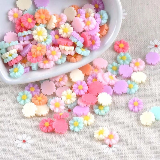 Flower cabochons, 9mm mixed pastel