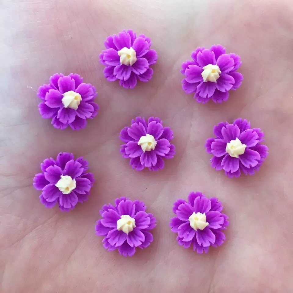 Flower cabochons, 13mm resin mixed colour