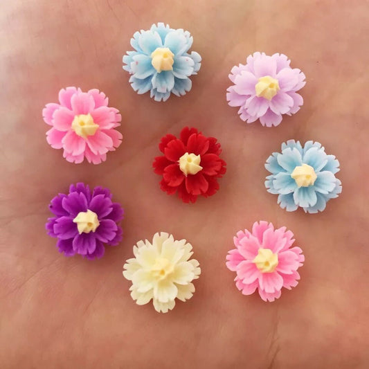 Flower cabochons, 13mm resin mixed colour