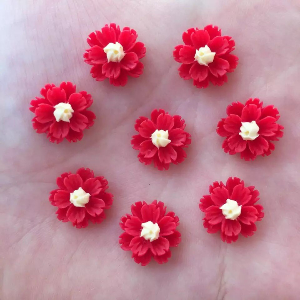 Flower cabochons, 13mm resin mixed colour