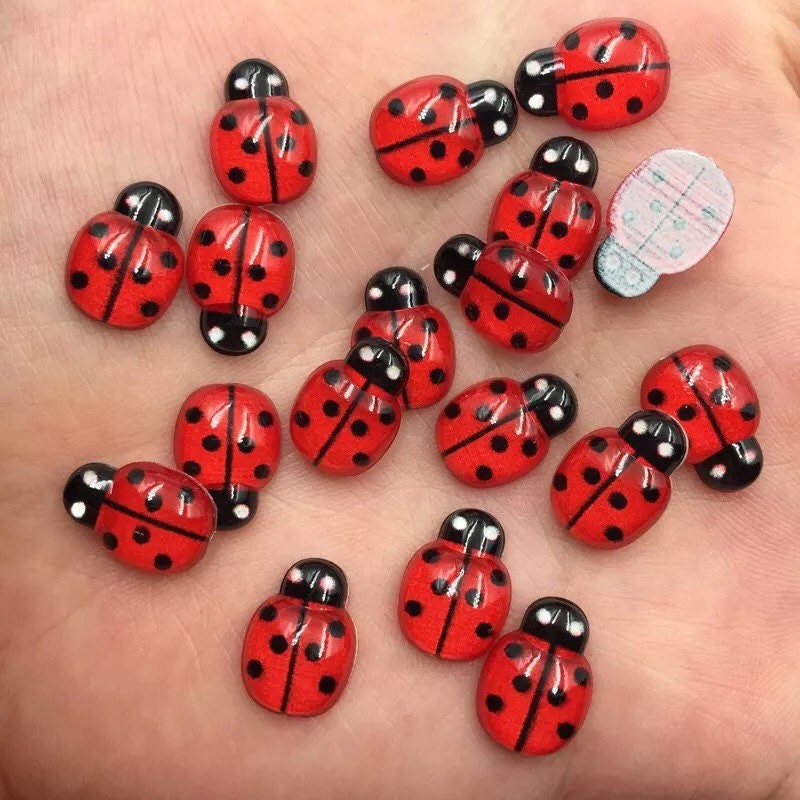 Ladybird resin cabochons, 13mm red