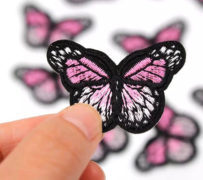 Pink butterfly mini patches, iron on