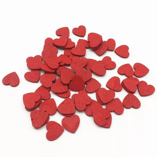 Wood heart embellishments, 10mm red hearts