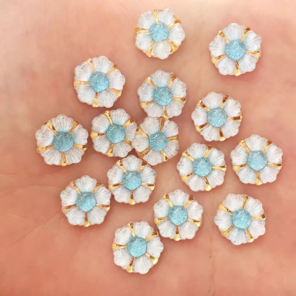 Blue flower cabochons 12mm