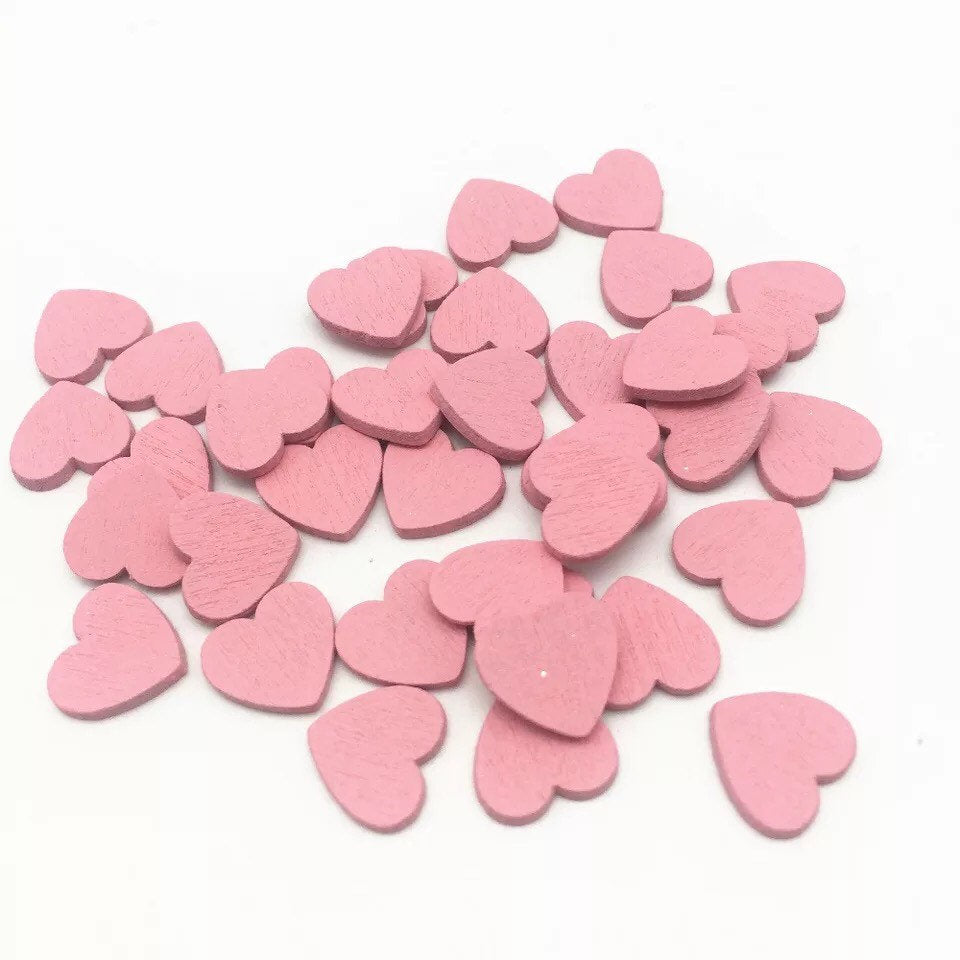 Pink wooden heart embellishments, 11mm