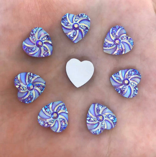 Purple Heart rhinestone embellishments, 12mm