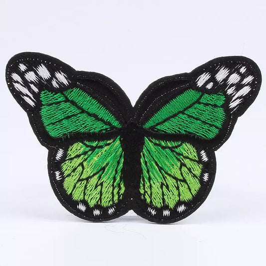 Green butterfly embroidered patch, 7 x 5cm