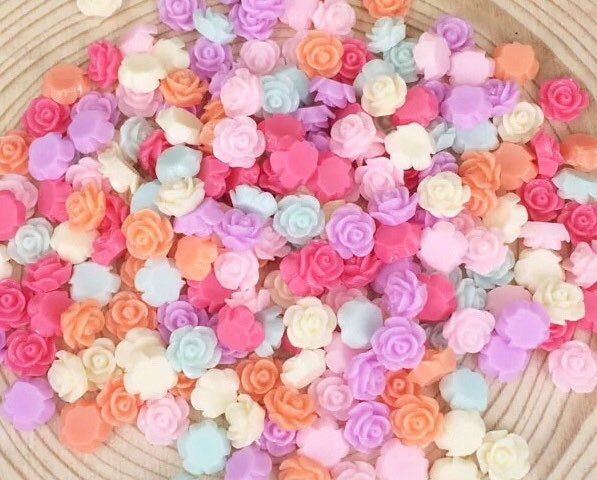 Flower cabochons, mixed pastel colour roses, 10mm