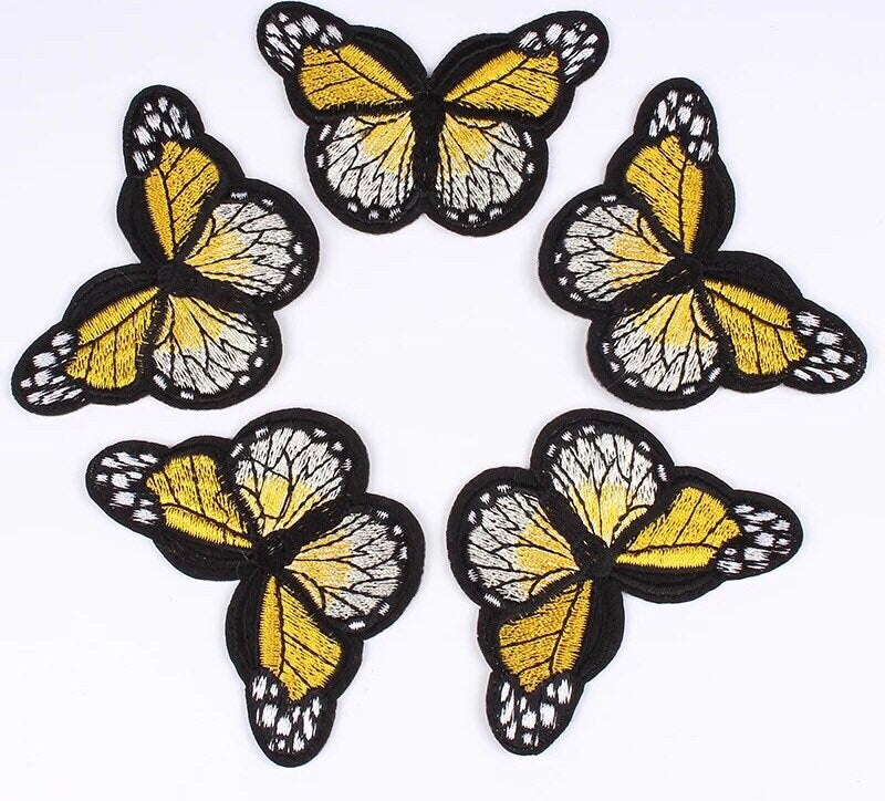 Yellow embroidered butterfly patch