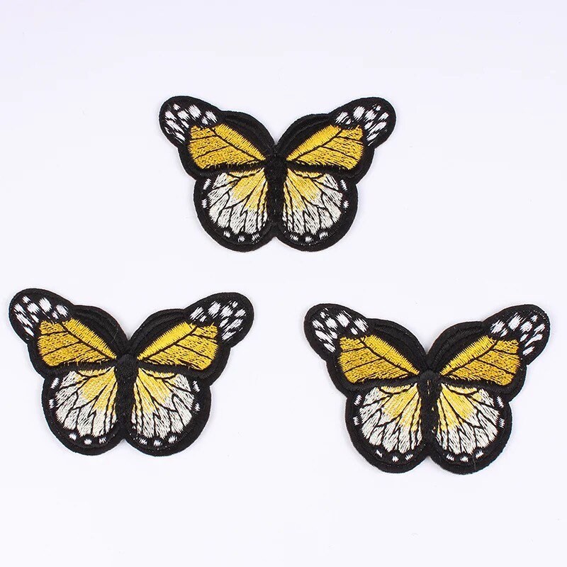 Yellow embroidered butterfly patch