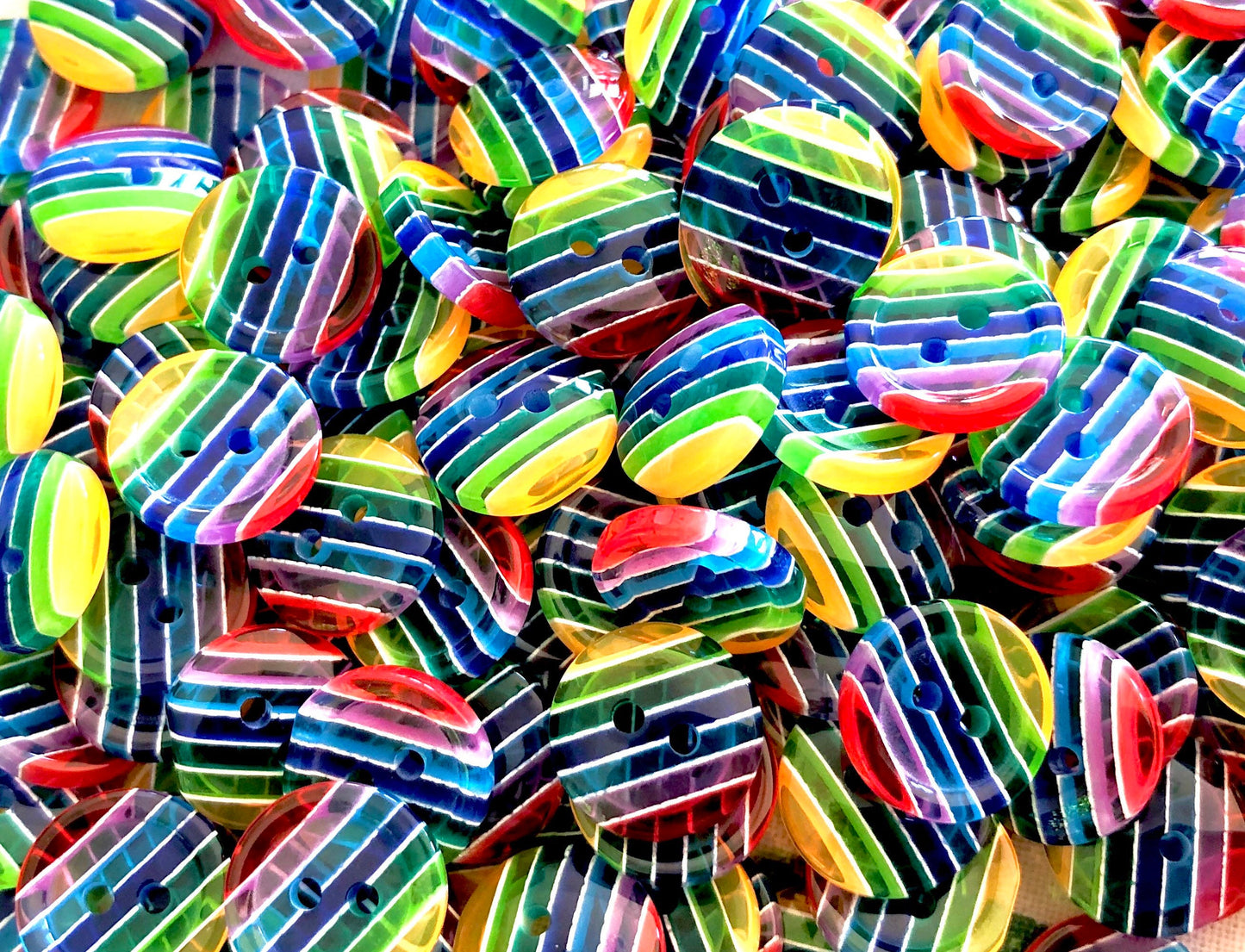 Rainbow striped round buttons, 12mm acrylic