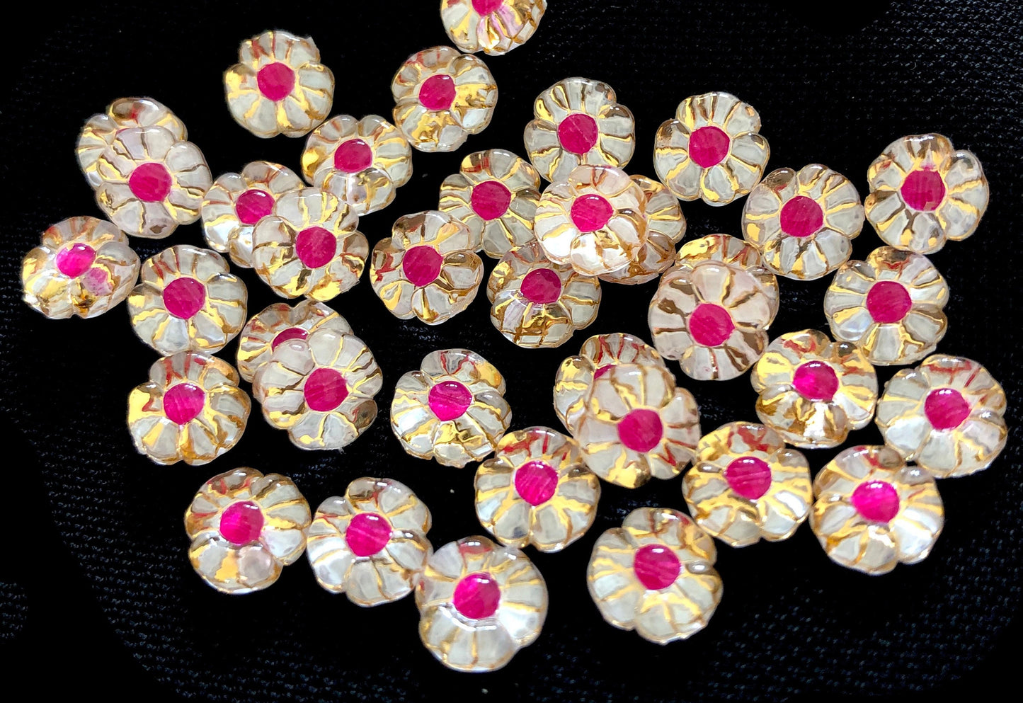 Flower cabochons, pink and white flower, 8mm