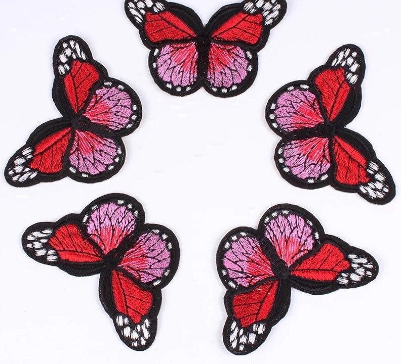 Red butterfly patch, iron on