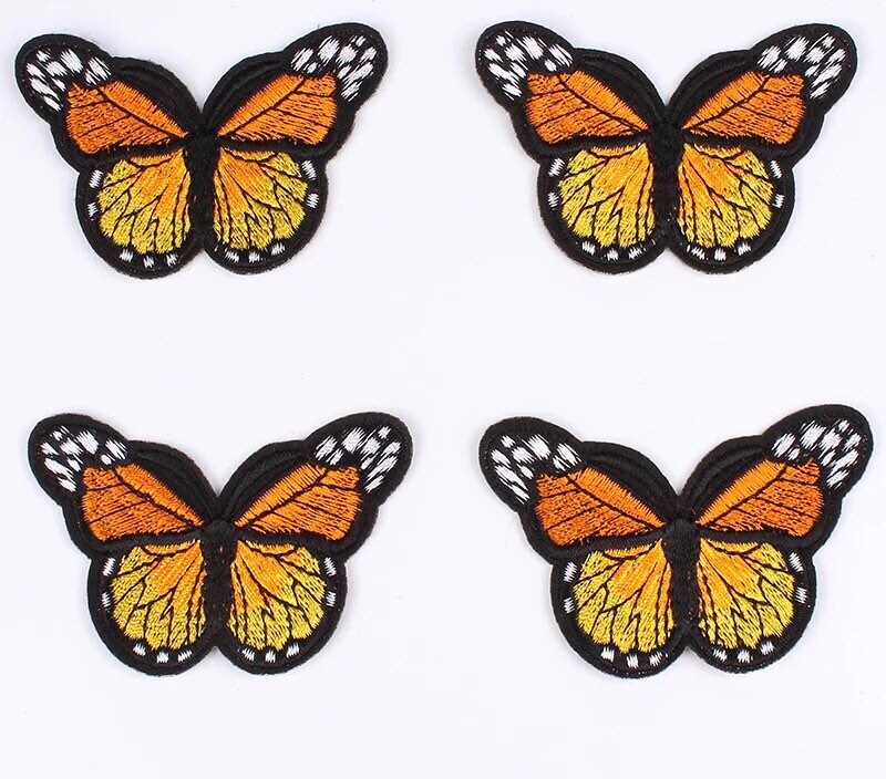 Orange iron on butterfly patch, 7cm iron on