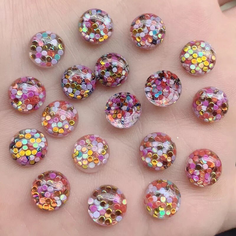 Round glitter filled cabochons, 10mm r