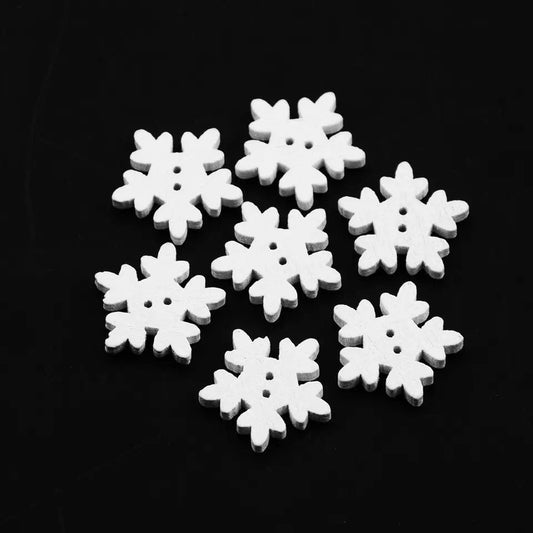 White Snowflake wooden buttons, 18mm