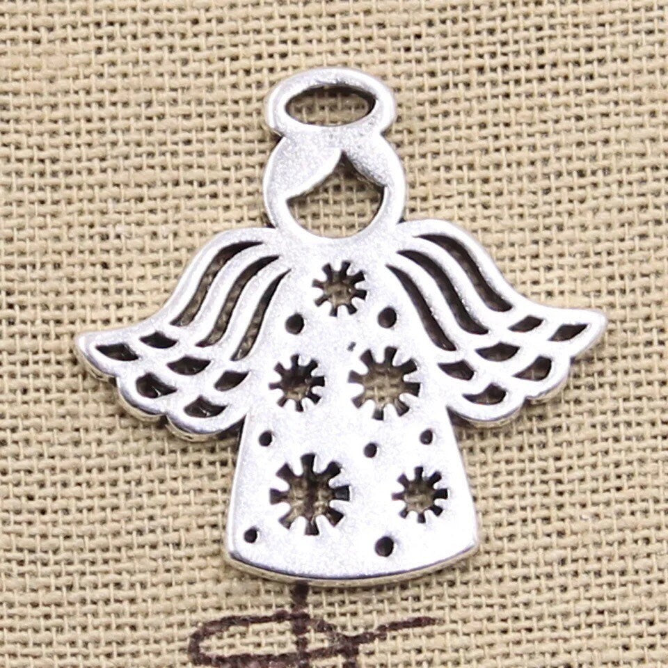 Silver angel pendant, silver snow