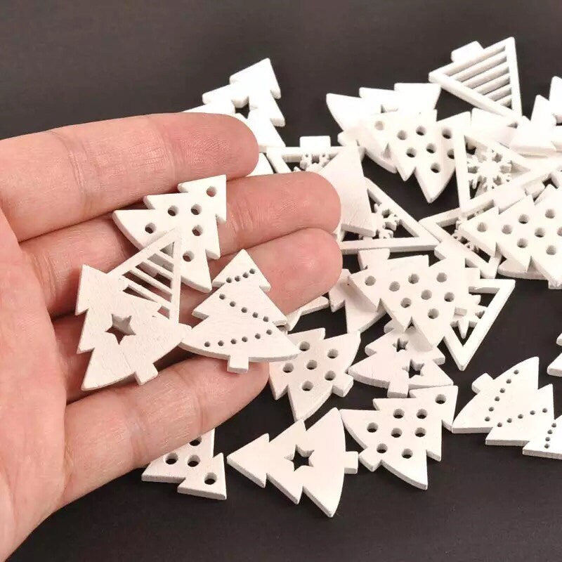 White Christmas tree wooden shapes, 25mm