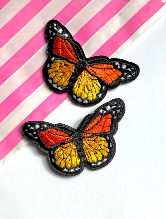 Orange butterfly patch, 8cm iron on