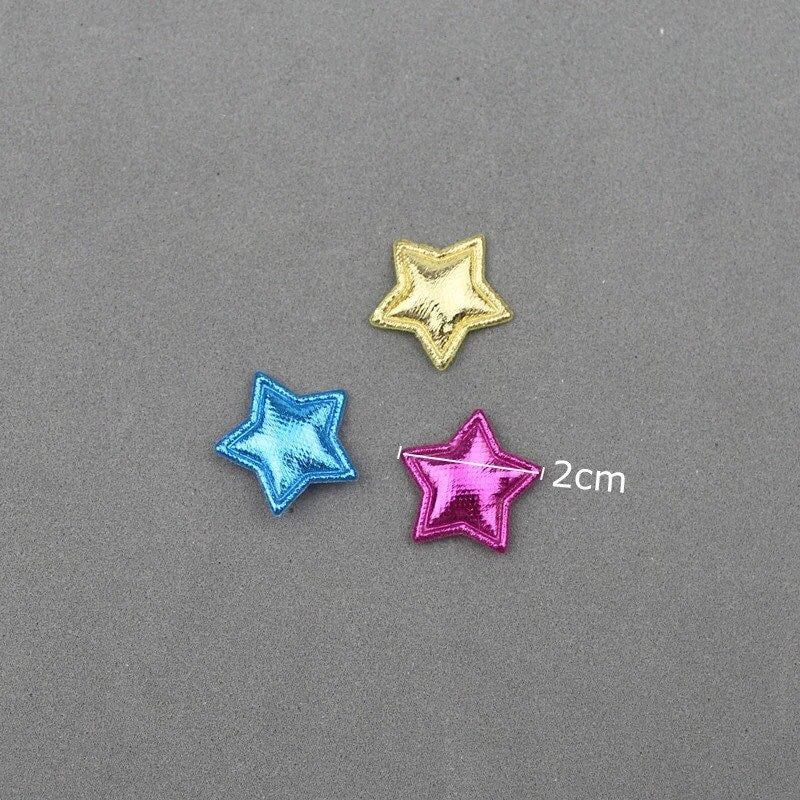 Metallic blue padded fabric stars, 2cm