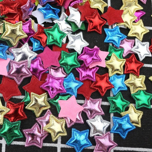 Metallic coloured padded fabric stars, 2cm