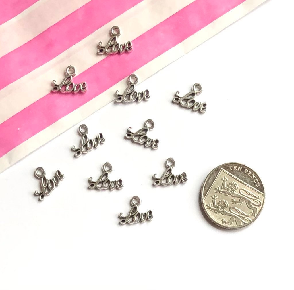 Silver love charms, 13mm