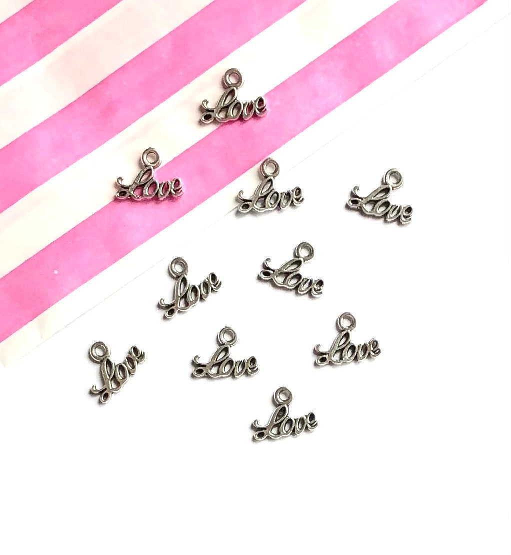 Silver love charms, 13mm