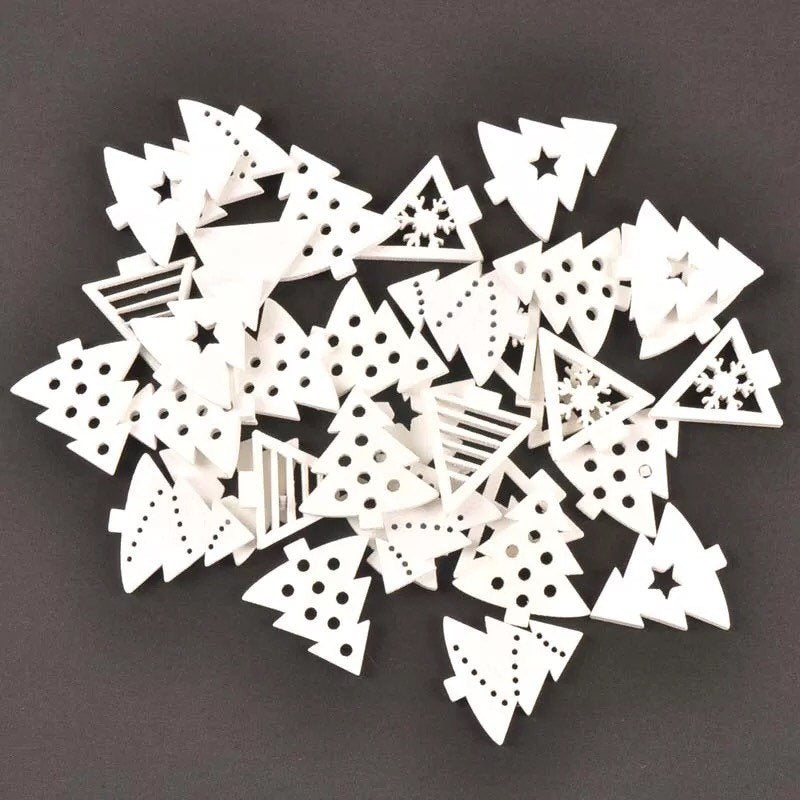 White Christmas tree wooden shapes, 25mm