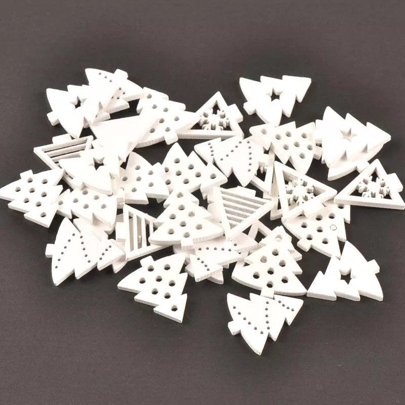 White Christmas tree wooden shapes, 25mm