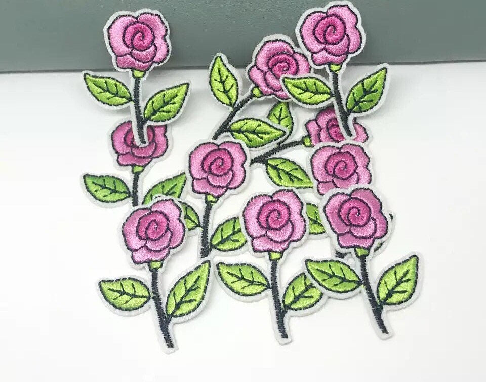 Pink flower iron on patches