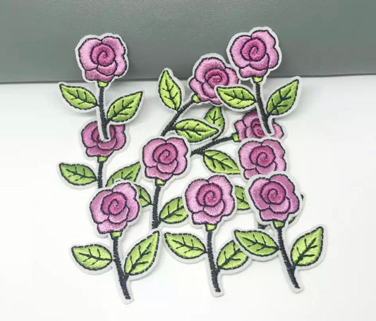 Pink flower iron on patches