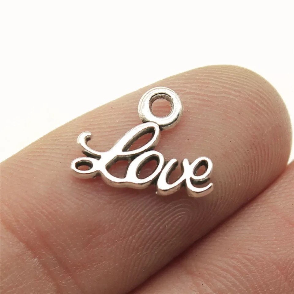 Silver love charms, 13mm