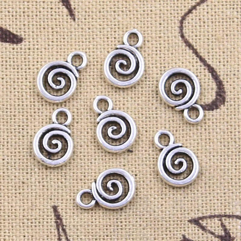 Silver antique style spiral charms x 6, 12mm