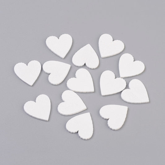 Wooden white heart embellishments, 20mm