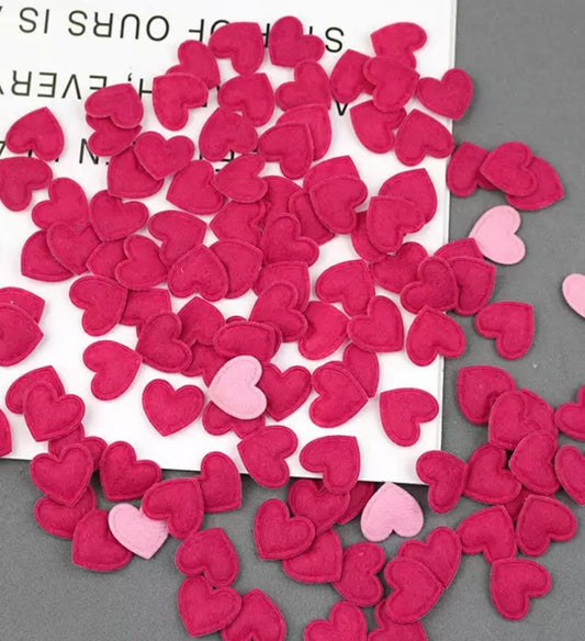 Heart shaped dark pink felt fabric embellishments, 17mm