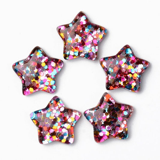 Star glitter filled cabochons, 16mm
