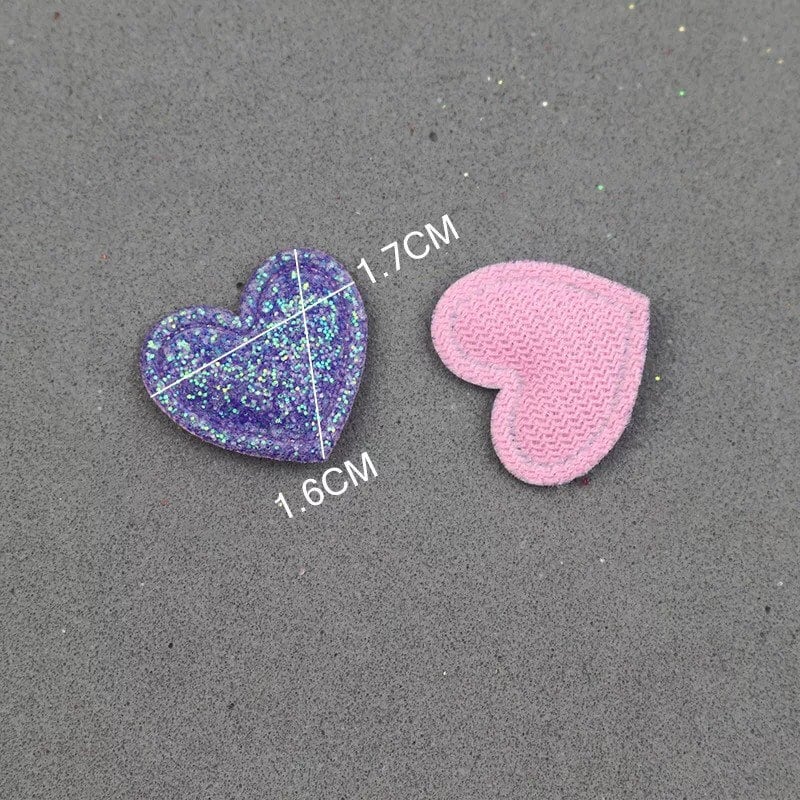Heart shaped pink glitter fabric embellishments, 17mm fab