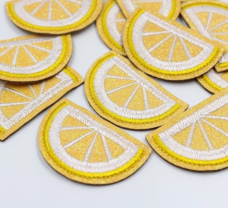 Lemon iron on patch, glitter