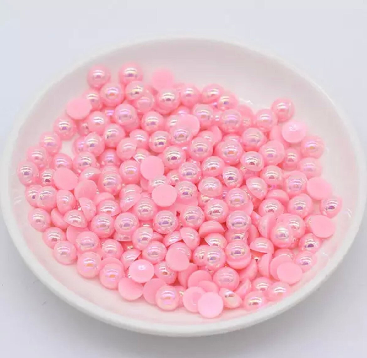 Pink Pearl effect half round cabochons, 8mm