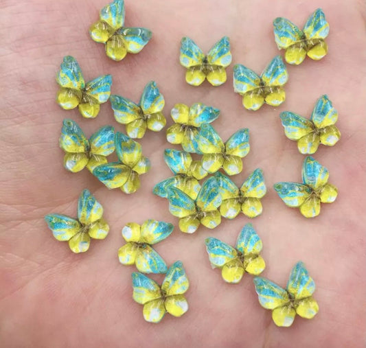 Butterfly resin embellishments, 10mm green and yellow bu